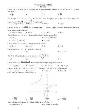 Câu hỏi trắc nghiệm về Hàm số - Đề số 3